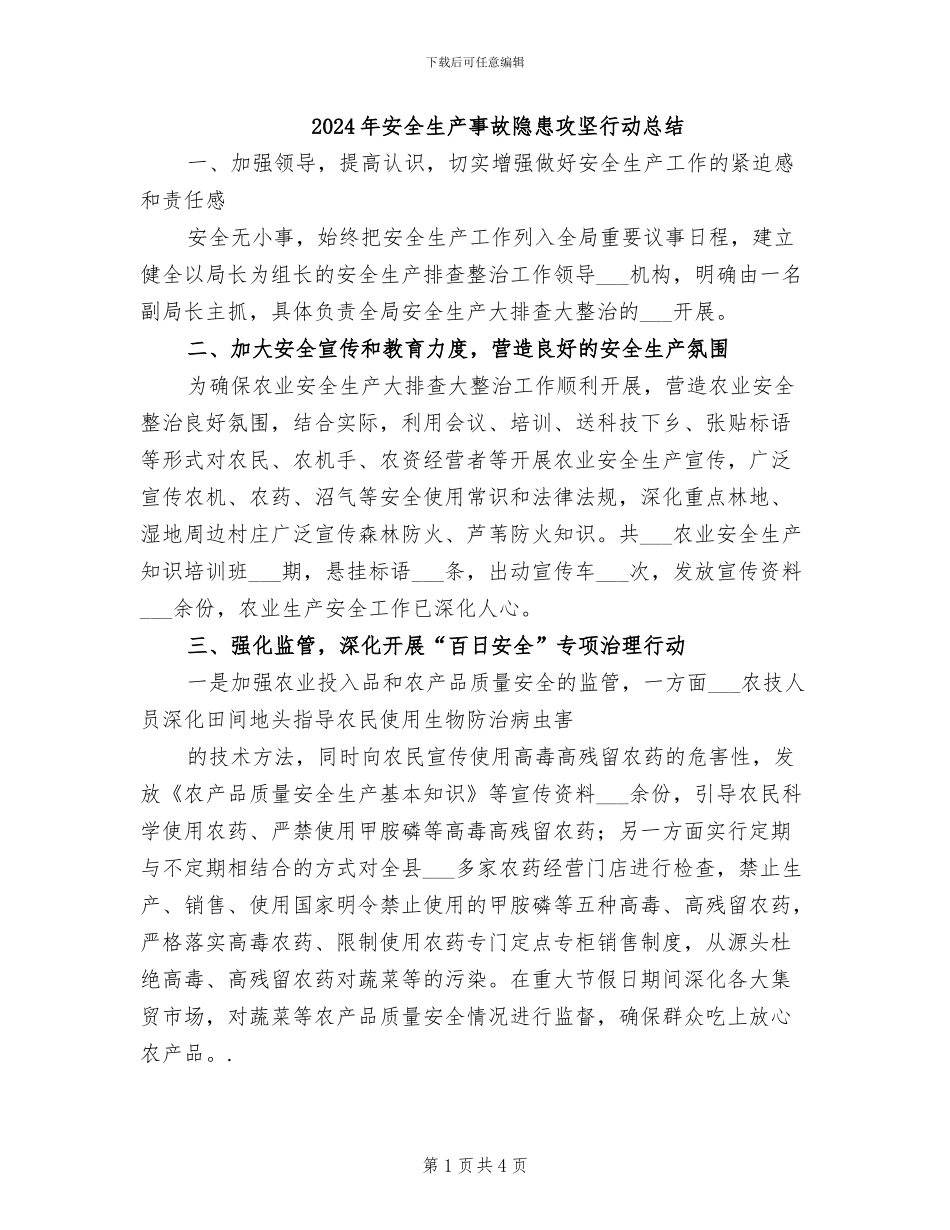 2024年安全生产事故隐患攻坚行动总结_第1页