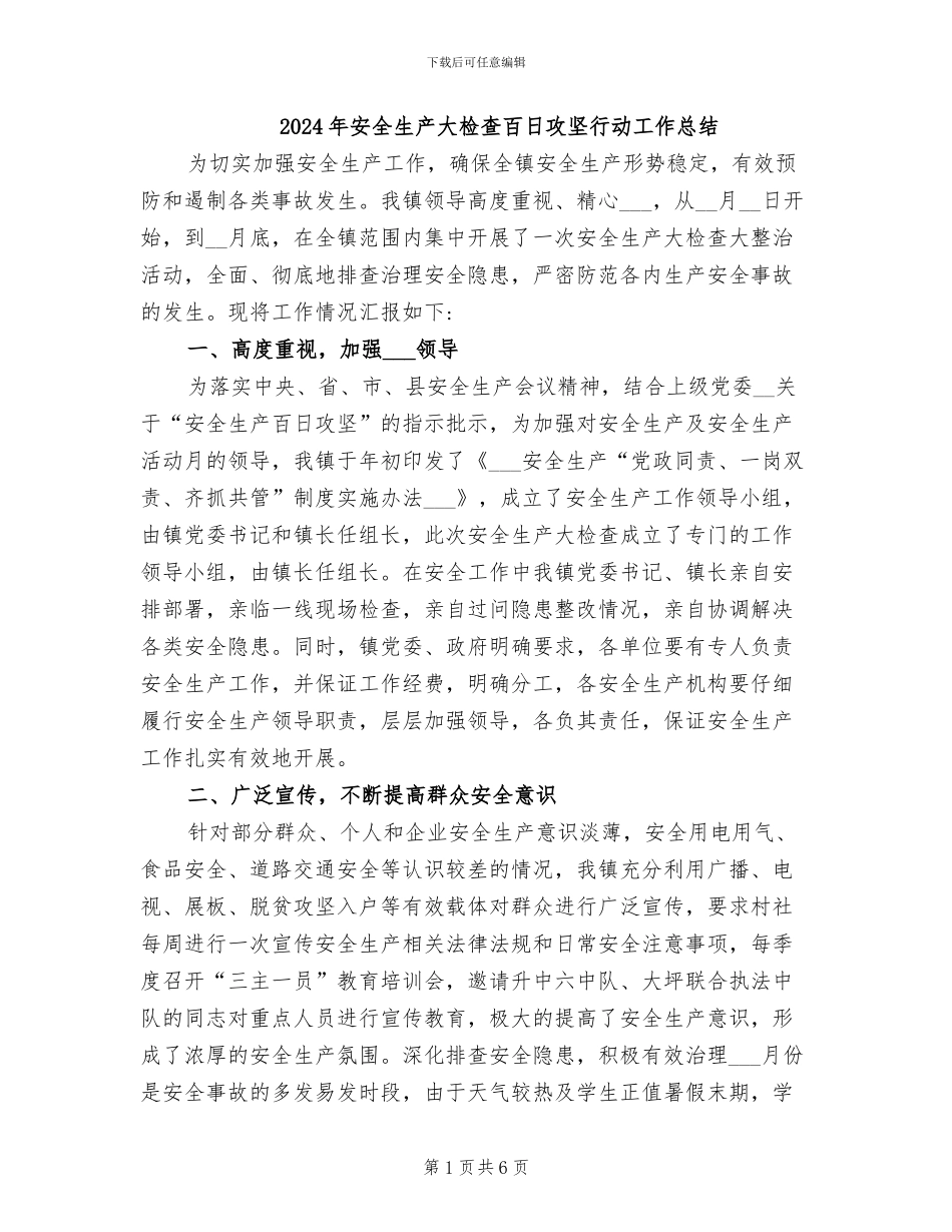 2024年安全生产大检查百日攻坚行动工作总结_第1页