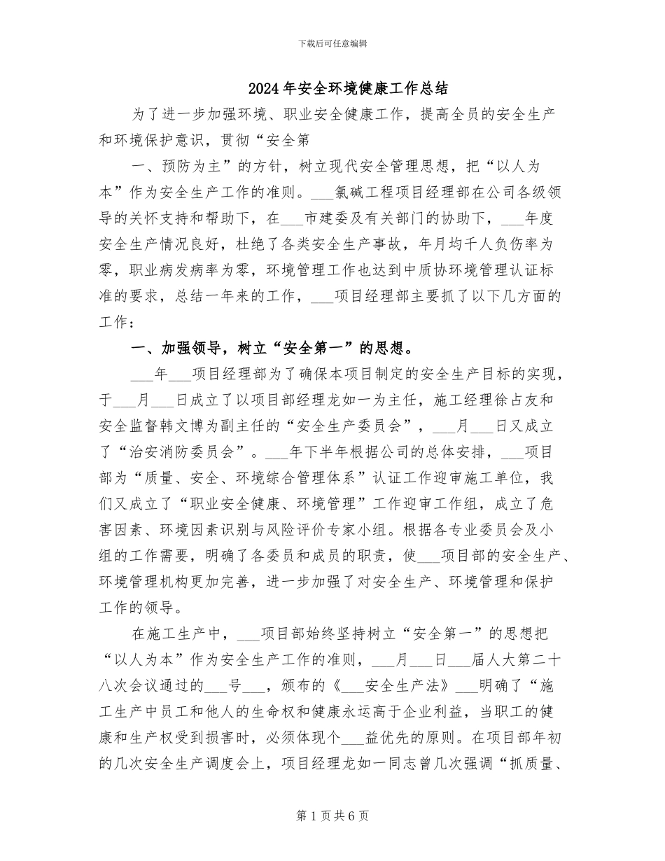 2024年安全环境健康工作总结_第1页