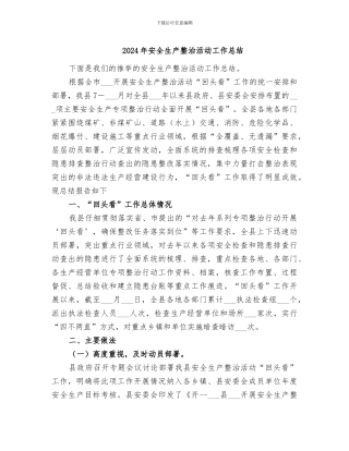 2024年安全生产整治活动工作总结