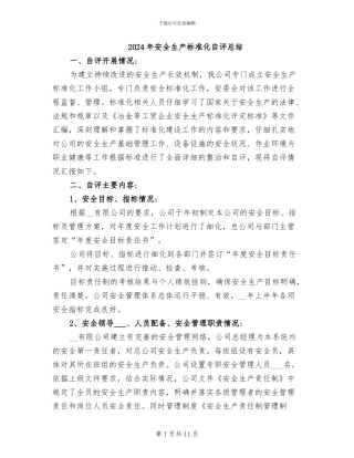 2024年安全生产标准化自评总结