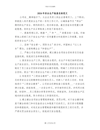 2024年安全生产检查总结范文