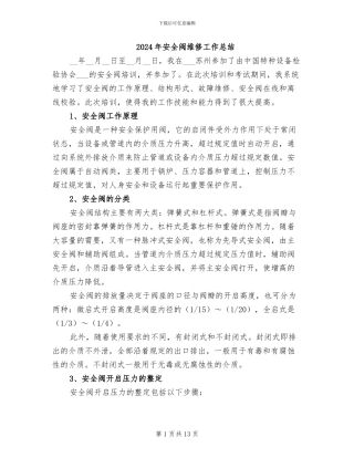 2024年安全阀维修工作总结