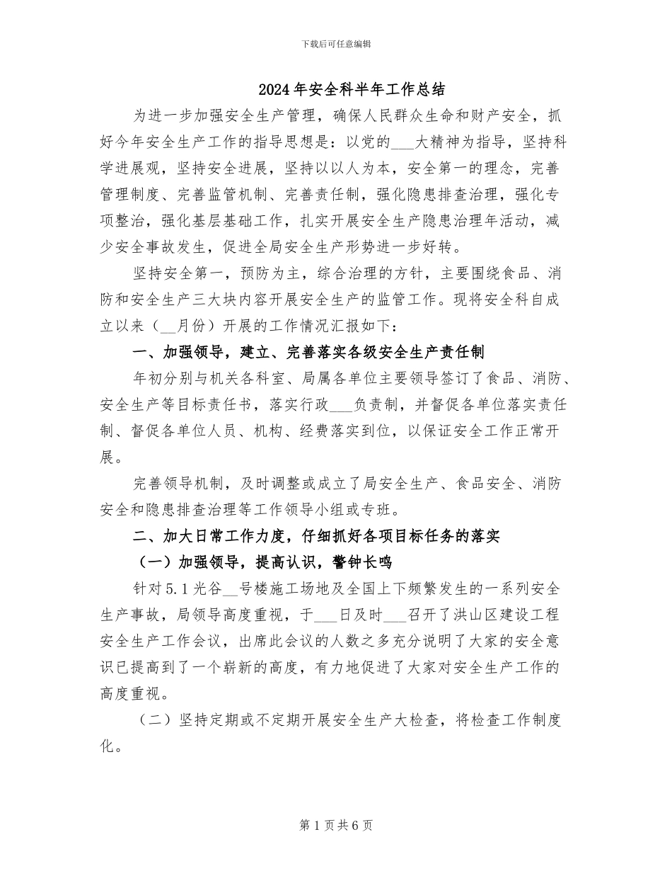2024年安全科半年工作总结_第1页