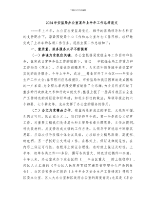 2024年安监局办公室某年上半年工作总结范文