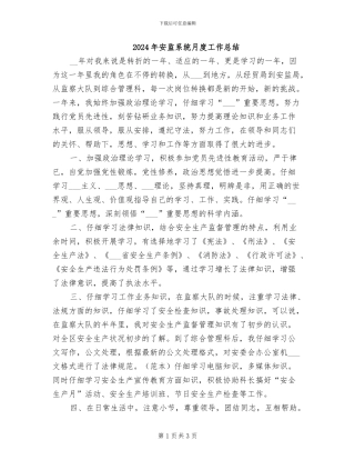 2024年安监系统月度工作总结