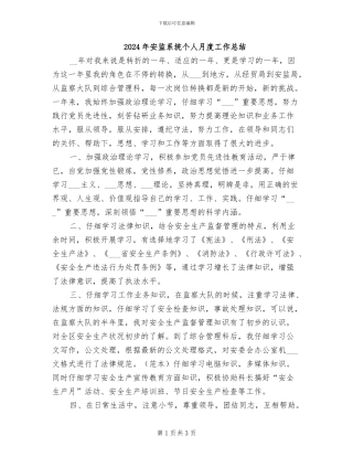 2024年安监系统个人月度工作总结