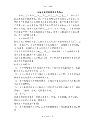 2024年实习总结范文与体会
