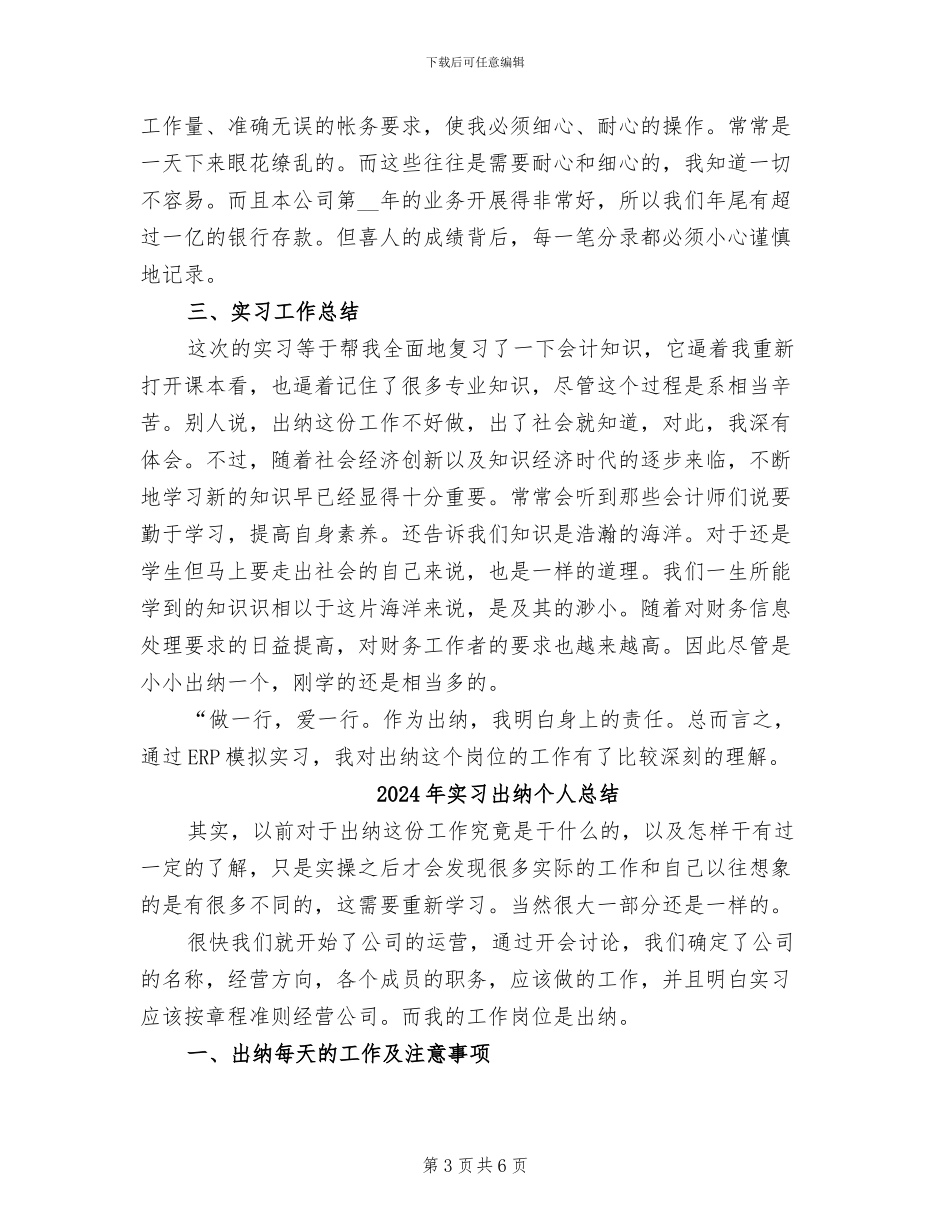 2024年实习出纳个人年度工作总结_第3页