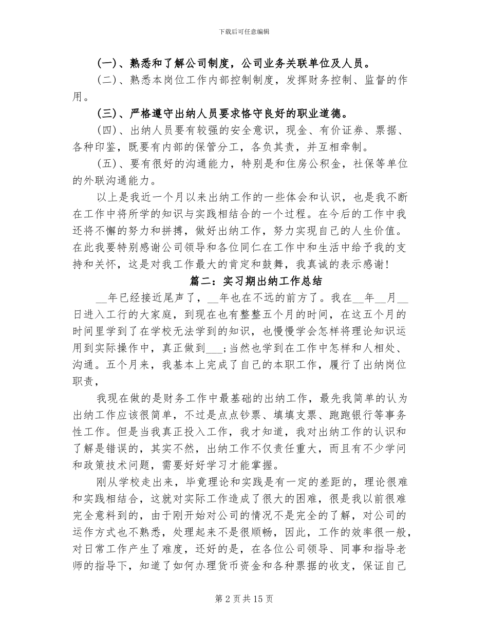 2024年实习期出纳工作总结_第2页