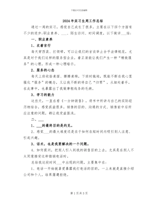 2024年实习生周工作总结