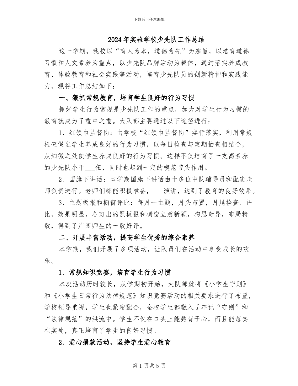 2024年实验学校少先队工作总结_第1页