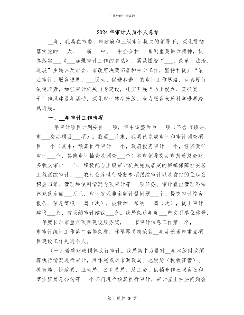 2024年审计人员个人总结_第1页