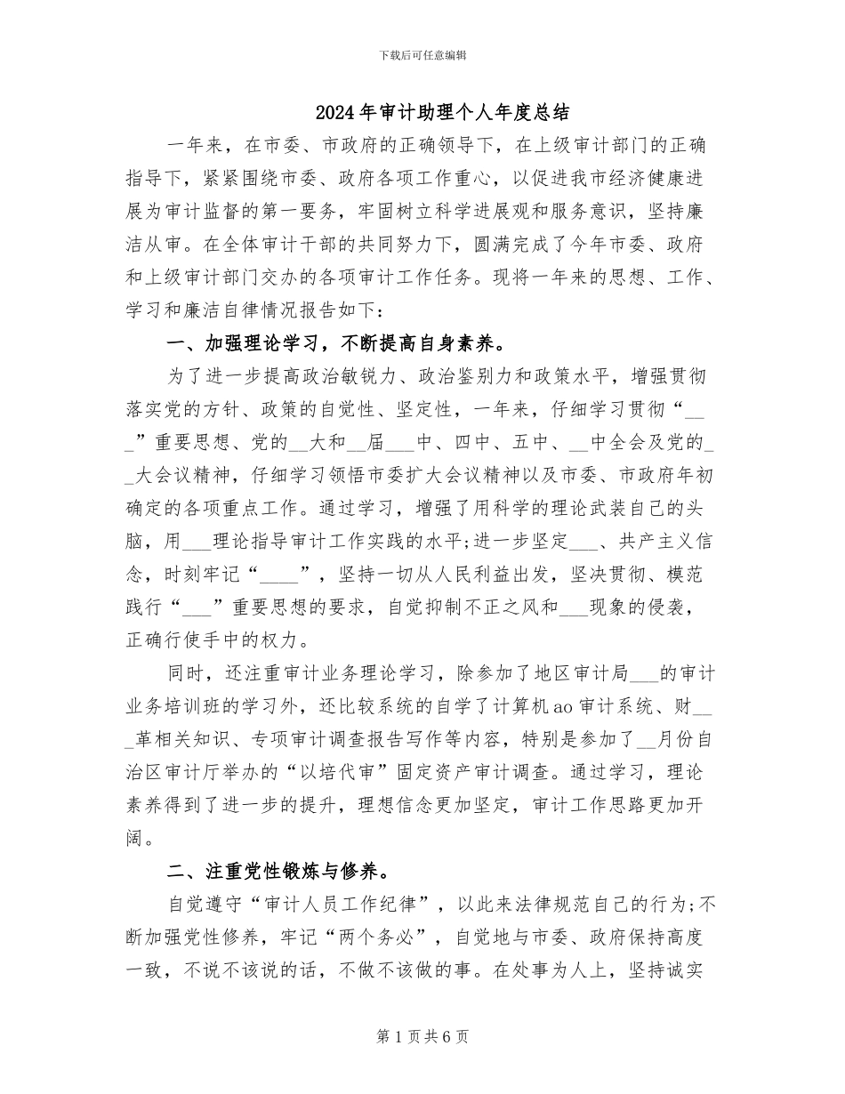 2024年审计助理个人年度总结_第1页