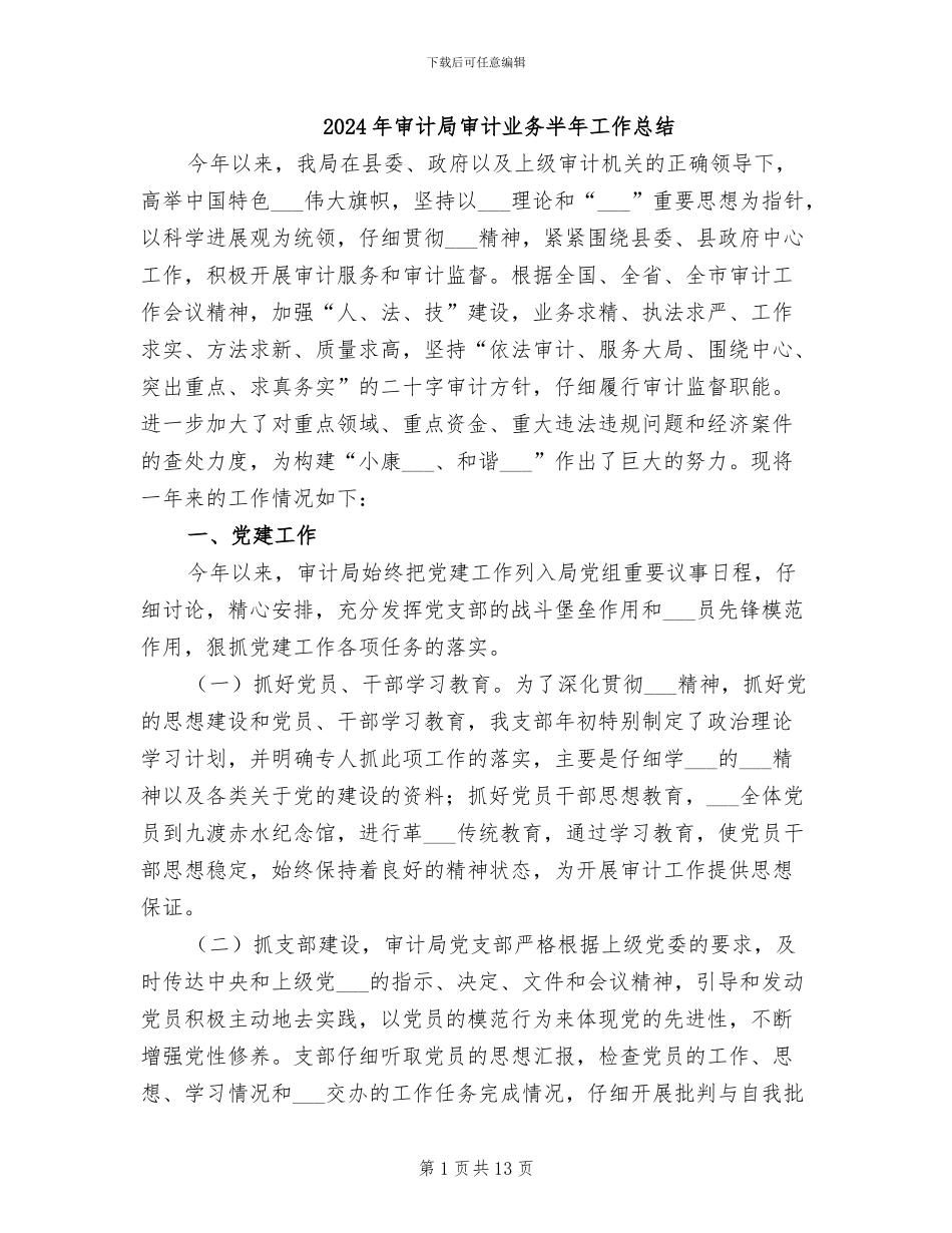2024年审计局审计业务半年工作总结_第1页