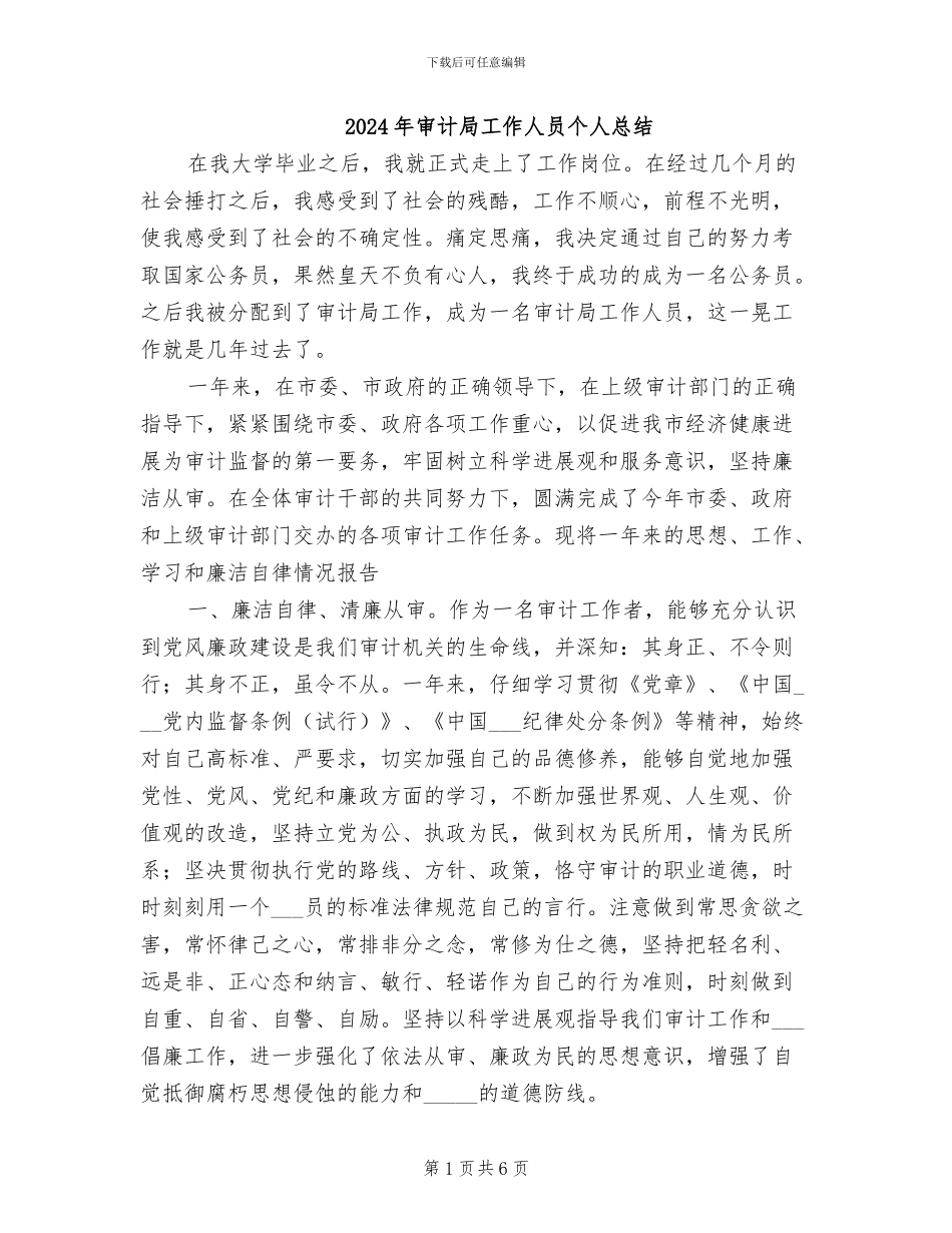 2024年审计局工作人员个人总结_第1页