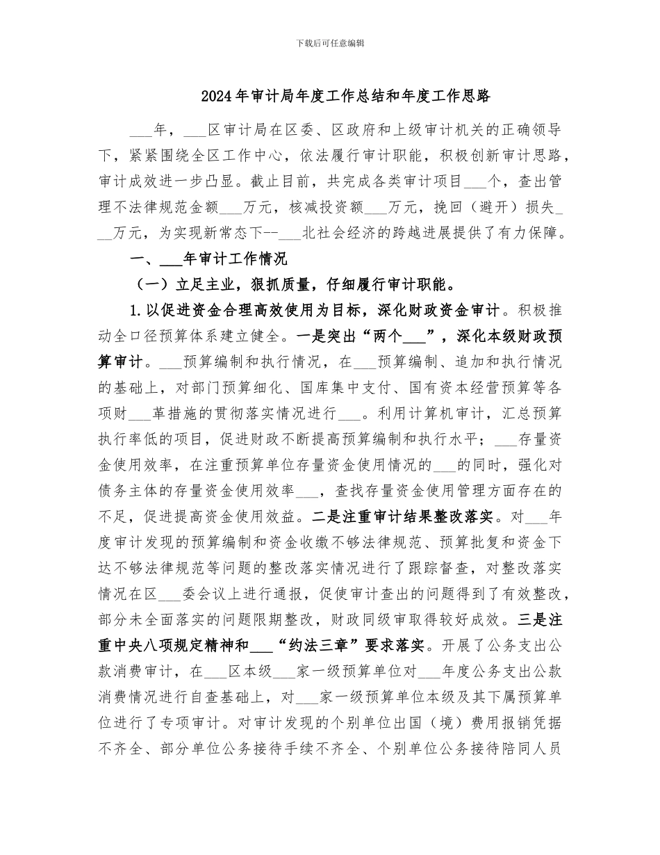 2024年审计局年度工作总结和年度工作思路_第1页