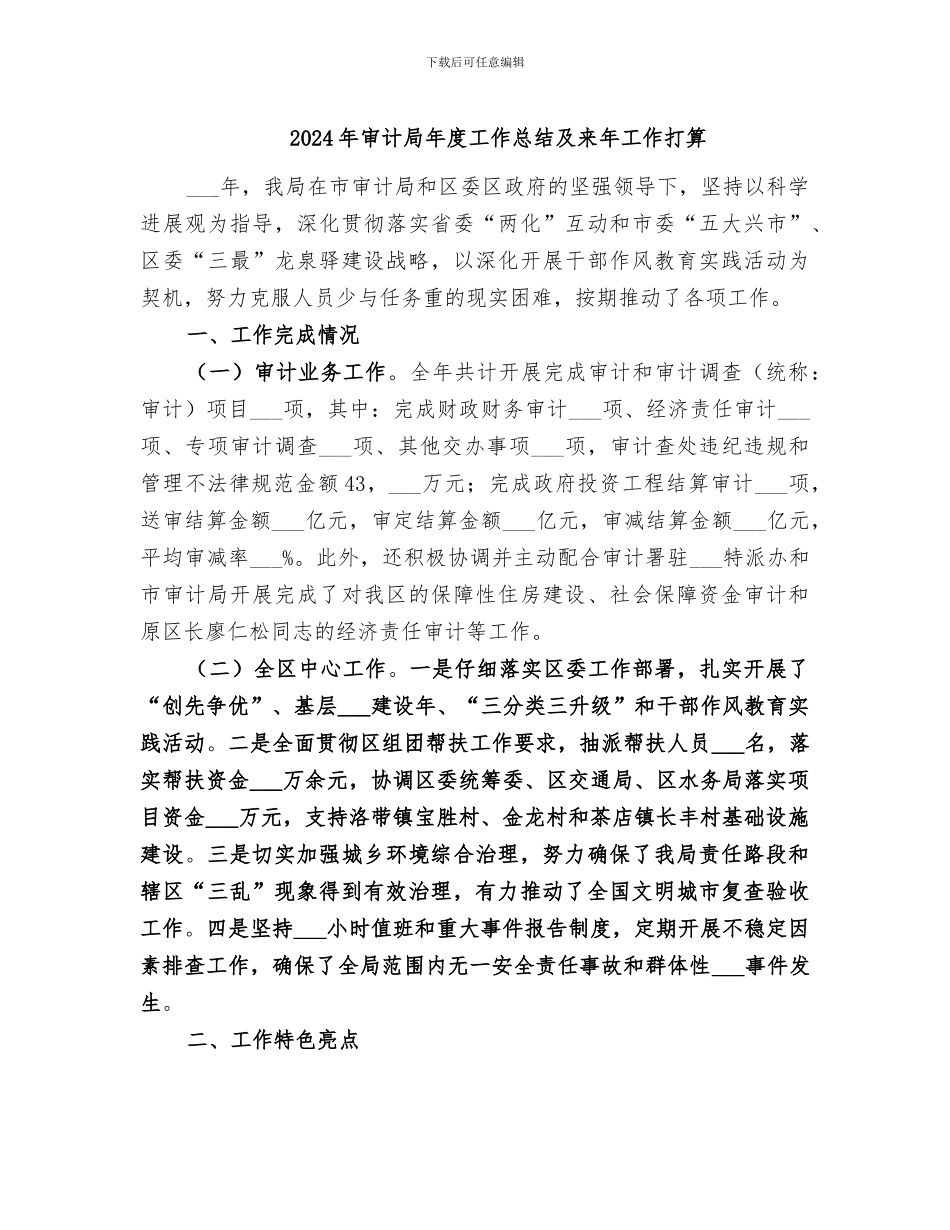2024年审计局年度工作总结及来年工作打算_第1页