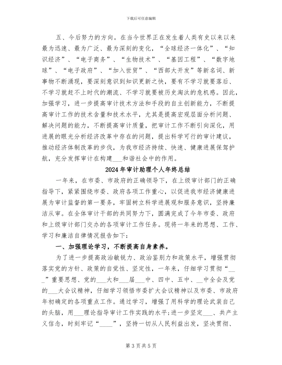 2024年审计助理个人年终工作总结_第3页
