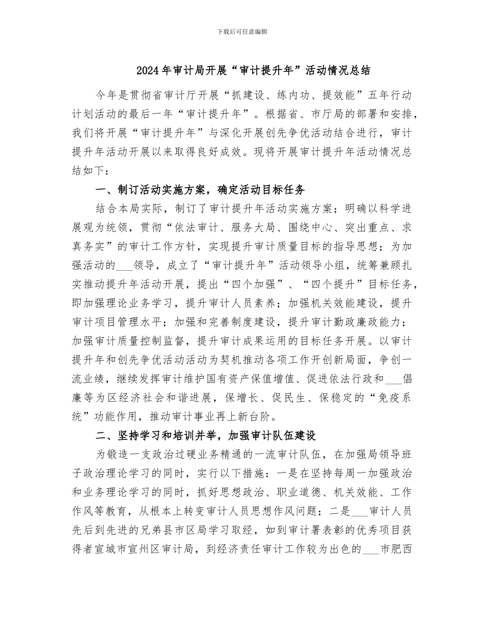 2024年审计局开展“审计提升年”活动情况总结_第1页