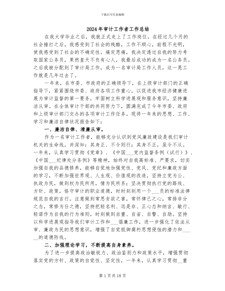 2024年审计工作者工作总结_第1页