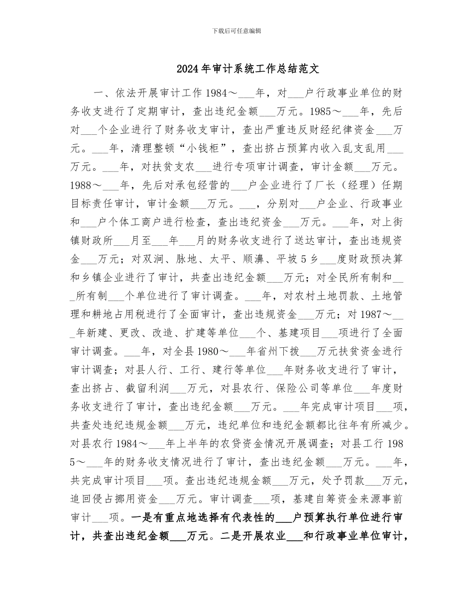 2024年审计系统工作总结范文_第1页