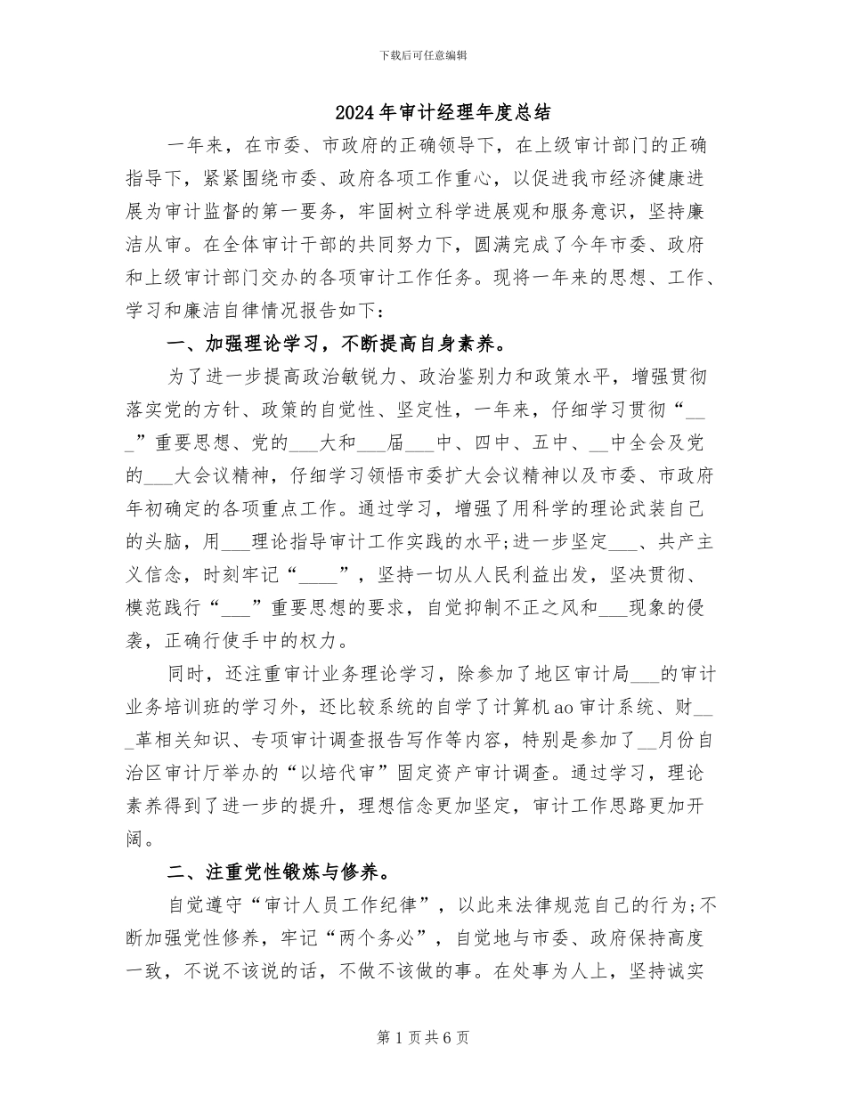 2024年审计经理年度总结_第1页