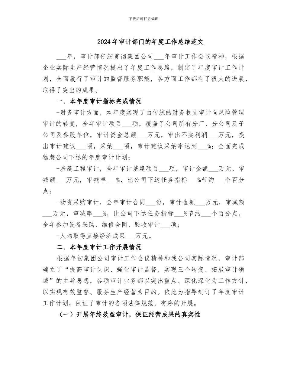 2024年审计部门的年度工作总结范文_第1页