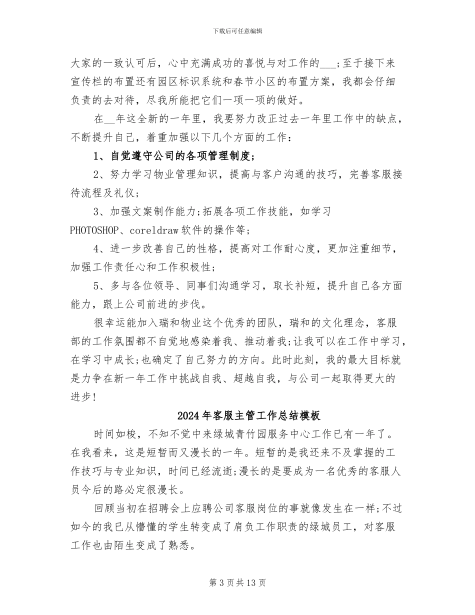 2024年客服主管工作总结和计划_第3页