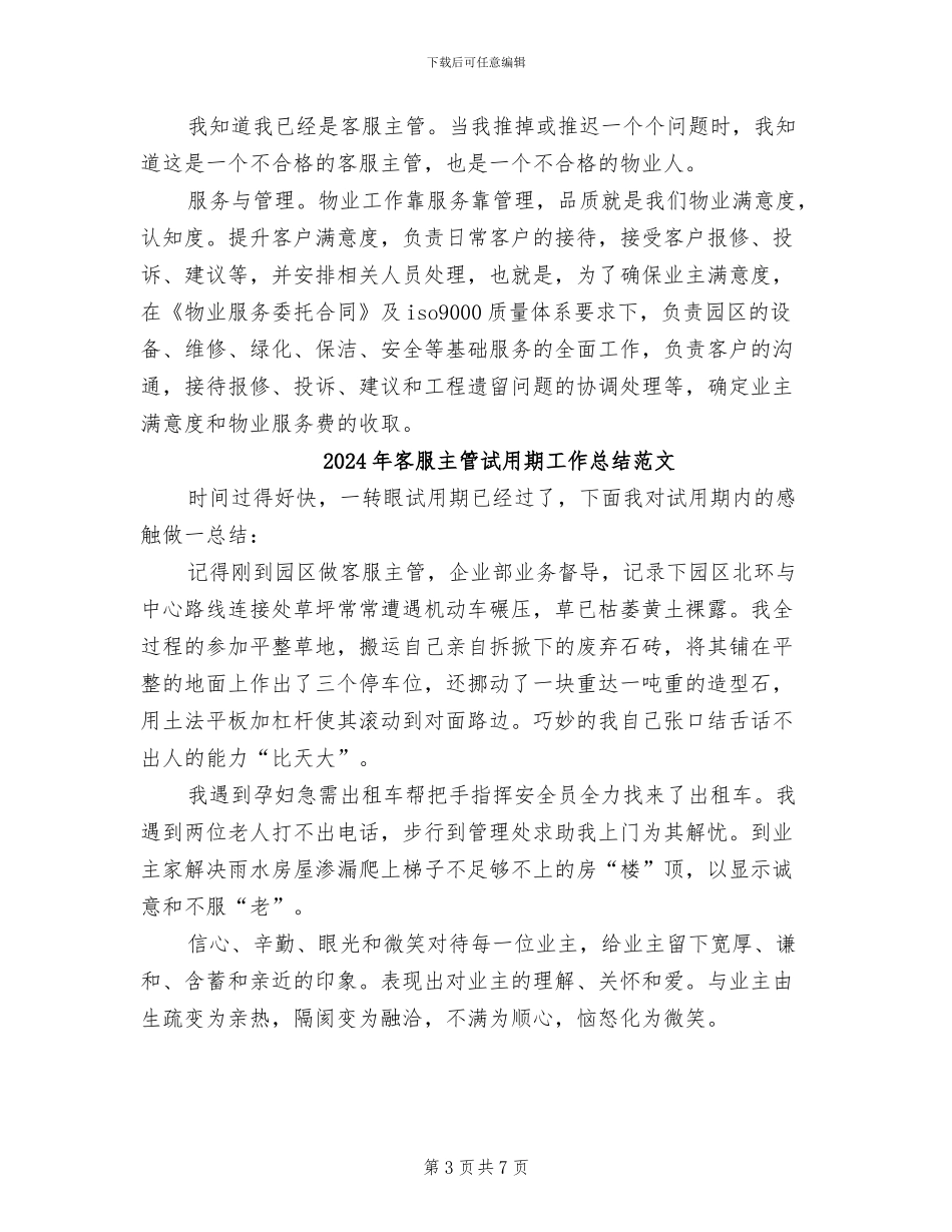 2024年客服主管试用期工作总结_第3页