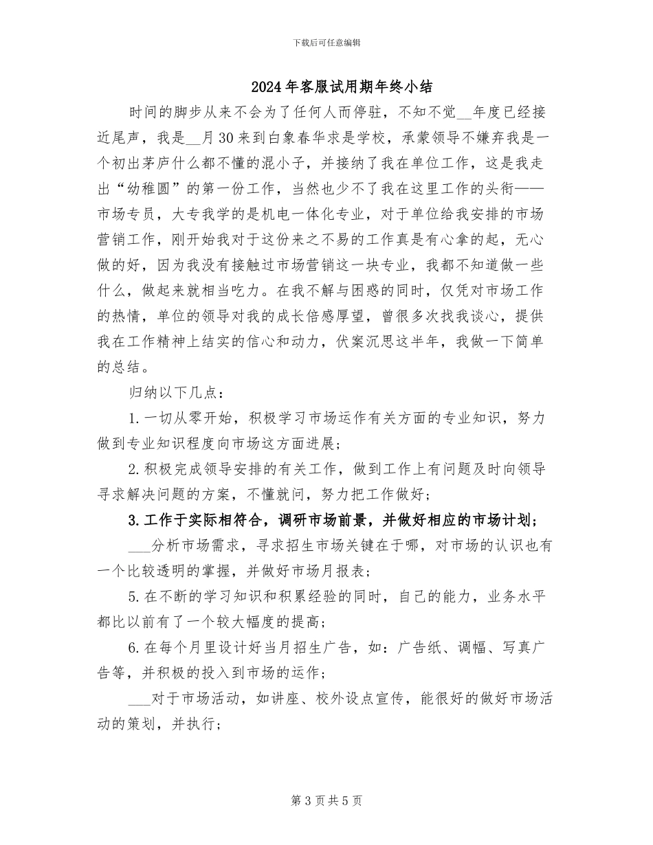 2024年客服试用期年底工作总结_第3页
