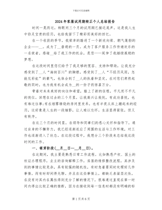 2024年客服试用期转正个人总结报告