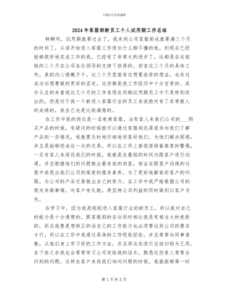 2024年客服部新员工个人试用期工作总结