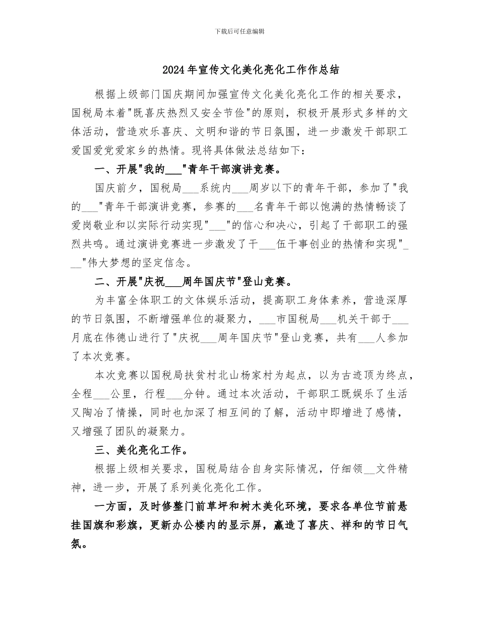 2024年宣传文化美化亮化工作作总结_第1页