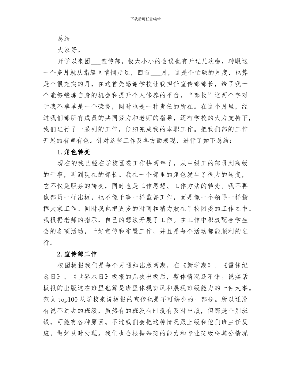 2024年宣传部部长工作的自我总结_第2页