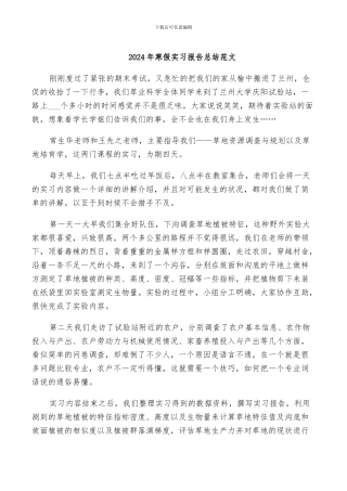 2024年寒假实习报告总结范文