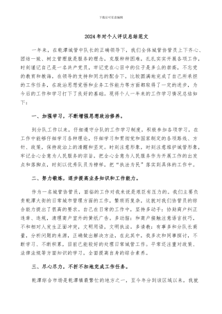 2024年对个人评议总结范文