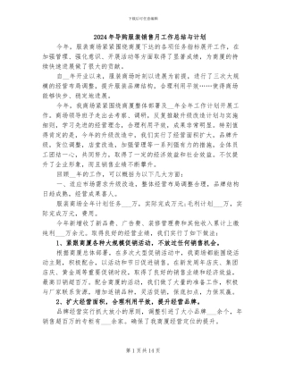 2024年导购服装销售月工作总结与计划