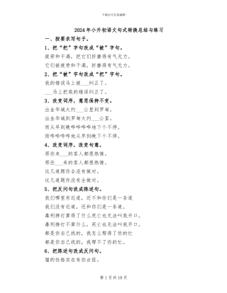 2024年小升初语文句式转换总结与练习