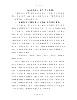 2024年小学六一班班主任工作总结