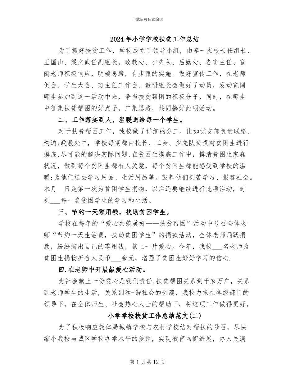 2024年小学学校扶贫工作总结_第1页