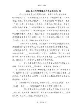 2024年小学学校禁毒工作总结及工作计划