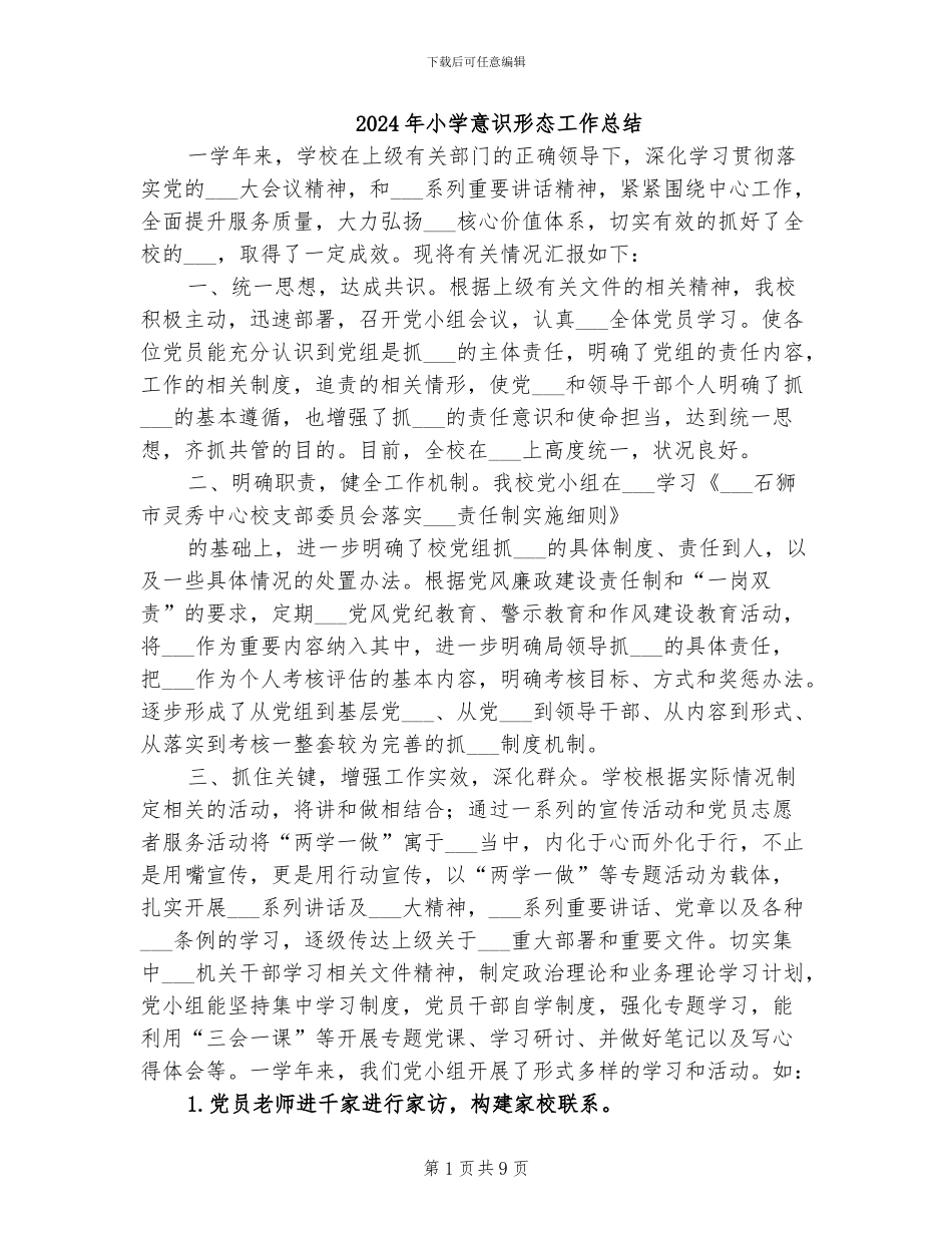 2024年小学意识形态工作总结_第1页