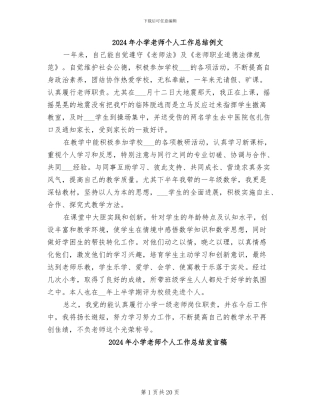 2024年小学教师个人工作总结例文