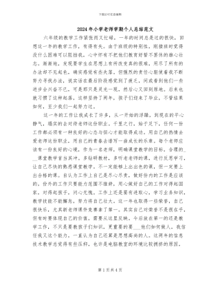 2024年小学教师学期个人总结范文