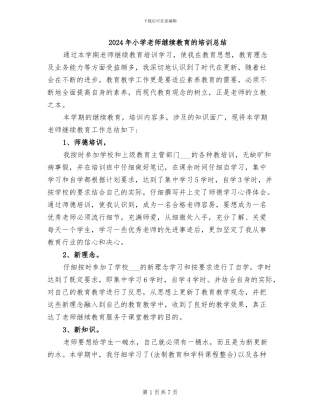 2024年小学教师继续教育的培训总结