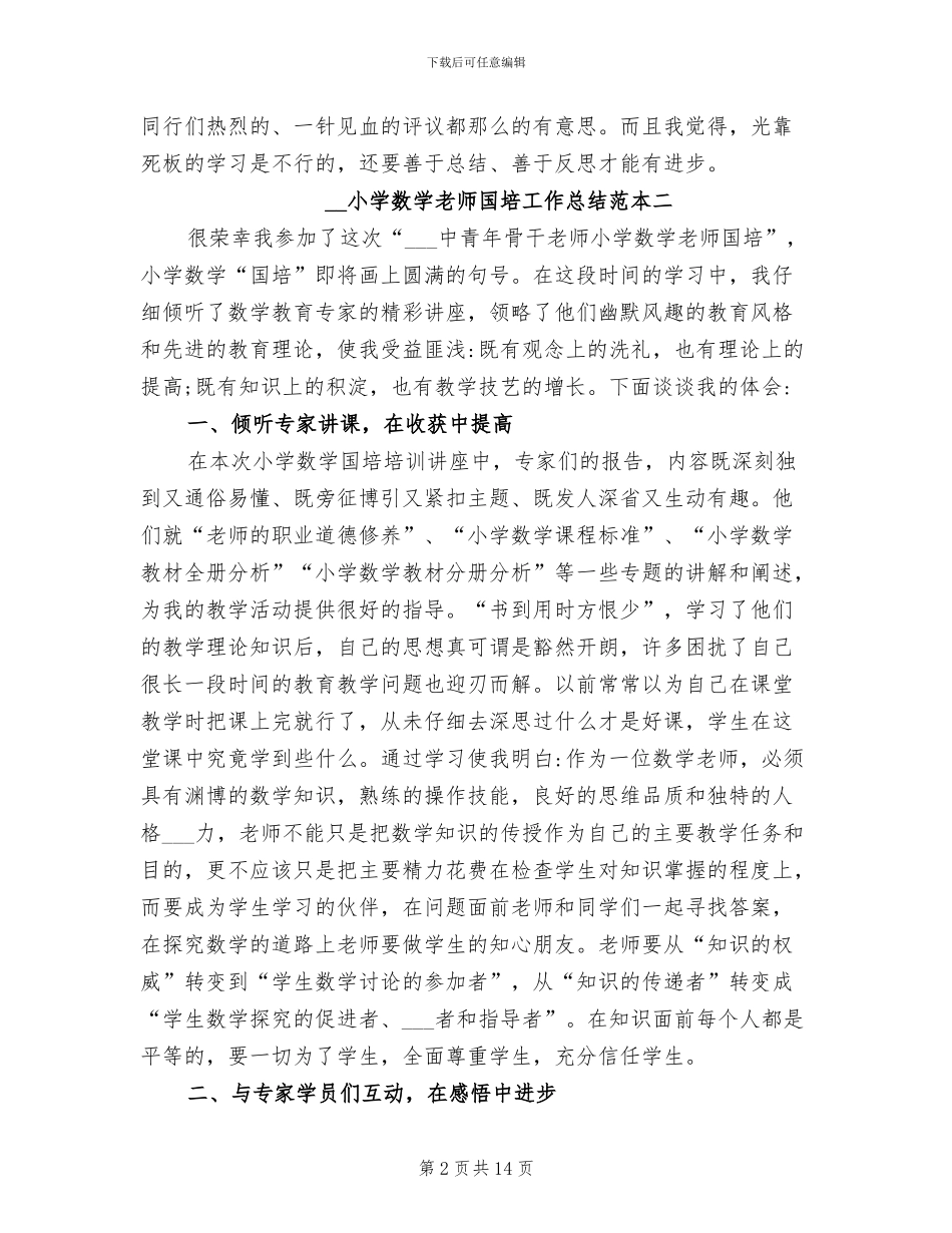 2024年小学数学教师国培工作总结范本_第2页