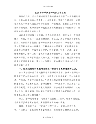 2024年小学新教师培训工作总结