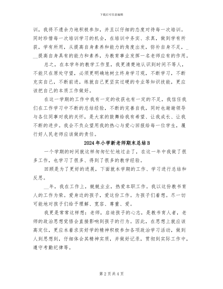 2024年小学新教师期末总结_第2页