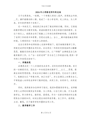 2024年小学新教师年终总结